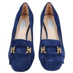 Tod's Blue Suede Kitten Heel with fringe, size 6 1/2